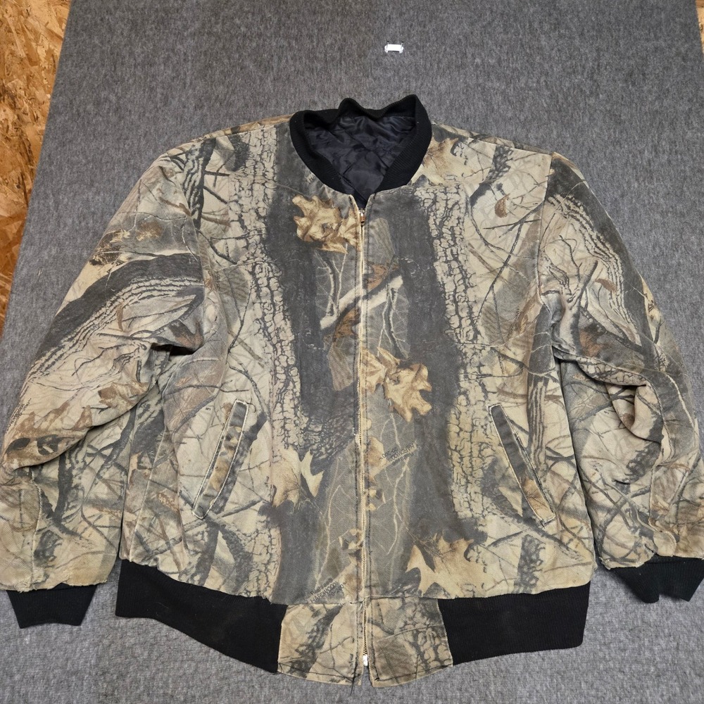 Vintage 80s Realtree Camo Bomber Jacket Mens Large Brown Hardwoods Quilted Talon